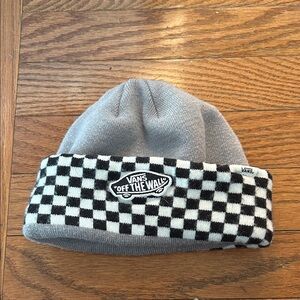 Vans Gray Beanie with Black and White Checkered Cuff